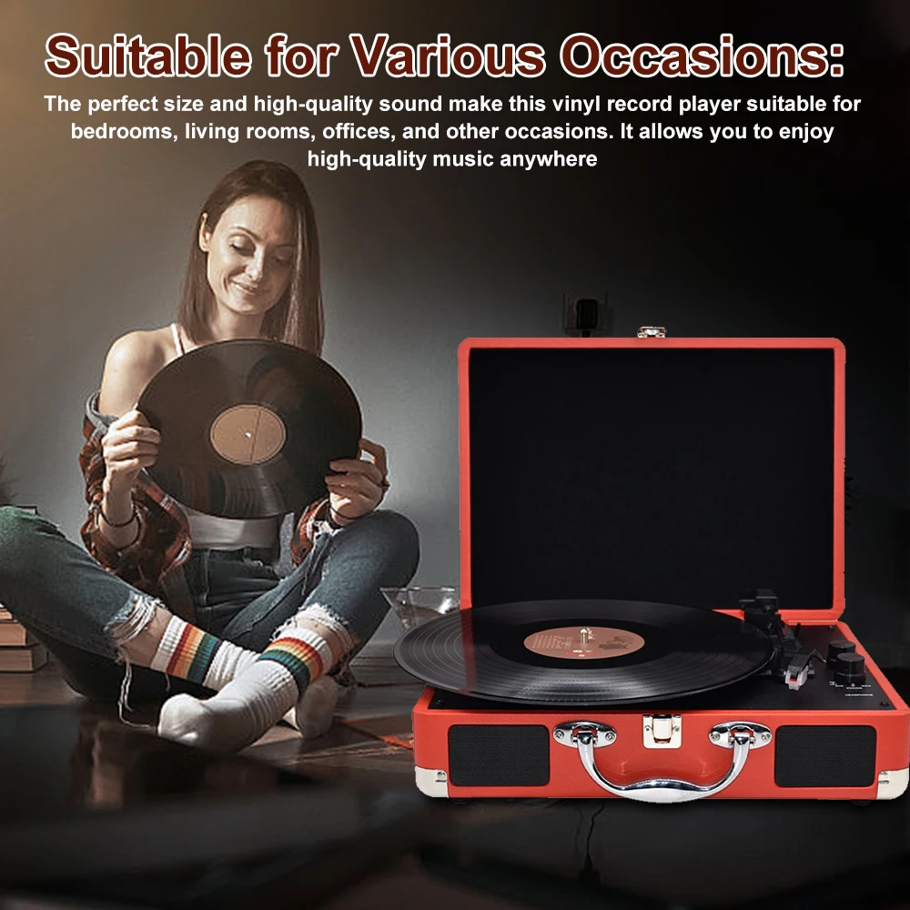 ポータブルbtビニールレコードプレーヤー,スピーカー付きターン