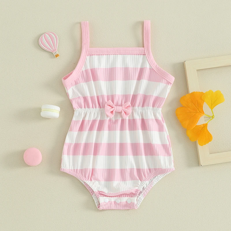 

Baby Girl Summer Romper Cute Striped Contrast Color Sleeveless Bodysuit Newborn Playsuit