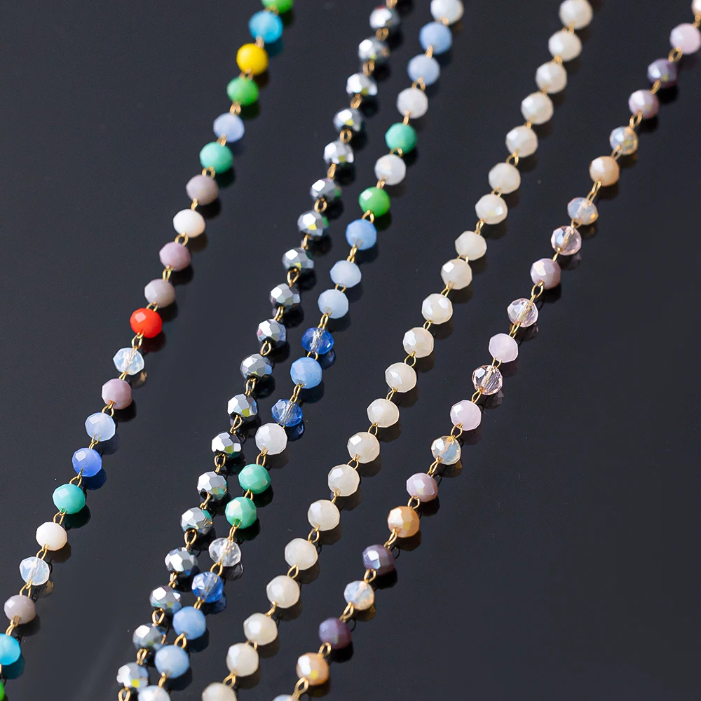 1 Meter Gold Edelstahl bunte 3mm Glasperlen Kristall ketten für DIY Schmuck Herstellung Halskette Armbänder Ergebnisse Masse – Detail 2