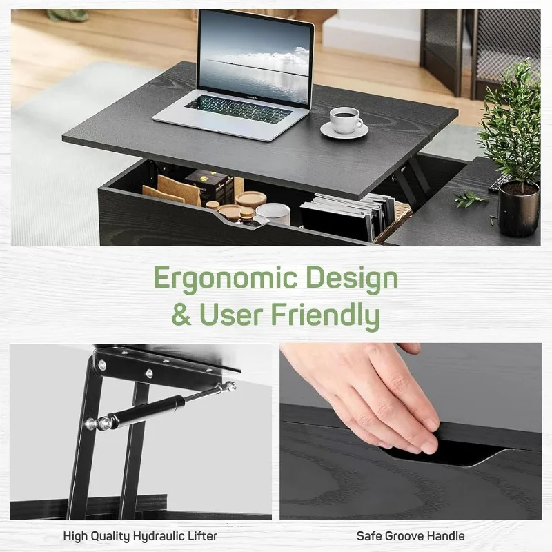Coffee Table, Lift Top Coffee Tables  Small Modern Wooden Center Tables with Storage Shelf and Hidden Compartment 6