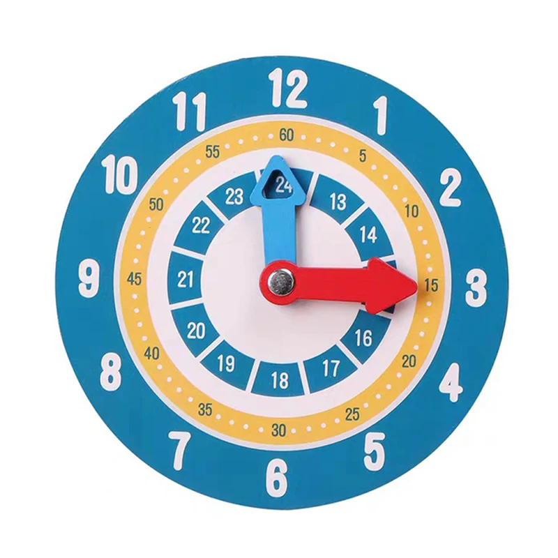 Hot Kids Montessori Wooden Clock Toys Time Learning Teaching Aids