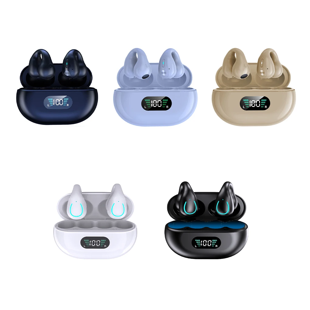

Wireless Earphones LED Display Headphones Touch Control Bone Conduction Headset Waterproof Dustproof Earcuffs Black