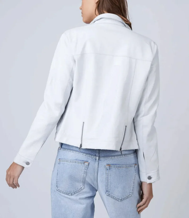 Women White Jacket Real Lambskin Genuine Leather Ladies Trucker Coat Genuine Leather Jacket Women