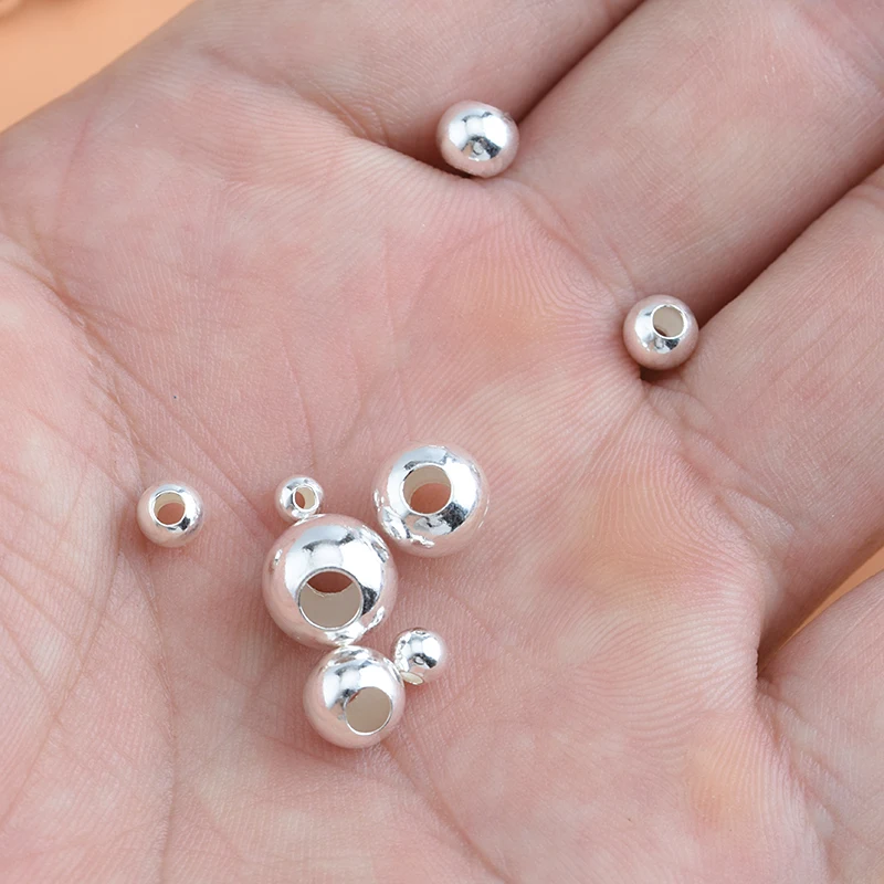 1 Paquete De Cuentas Redondas De Plata De Ley 925 De 2-10MM, Paciador Para Pulsera DIY, Costura, Joyería De Disfraz, Suministros De Accorios - AliExprs