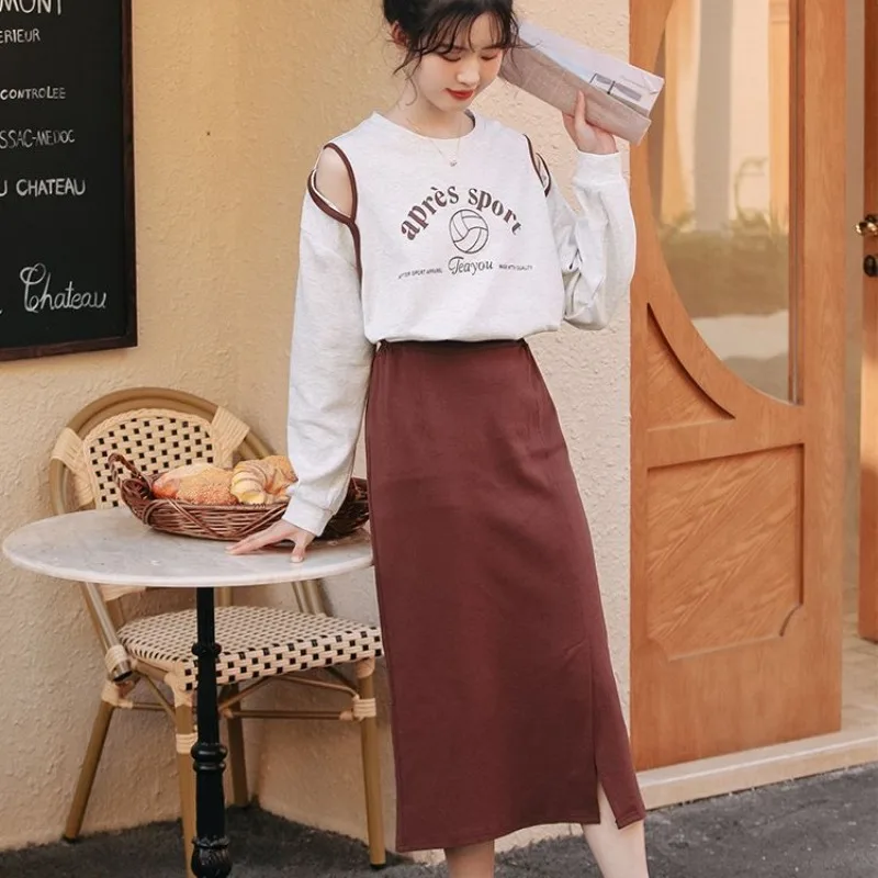 Spring Autumn New Fashion Elegant Round Neck Long Sleeved Sweater Casual Versatile Western Commuter Korean Clothing Women's Top