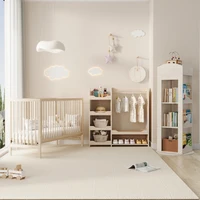 Ensemble de meubles combinés pour enfants, lit de bébé multifonctionnel en bois, armoire, bibliothèque rotative, couleurs naturelles, meubles de chambre pour jeunes 3
