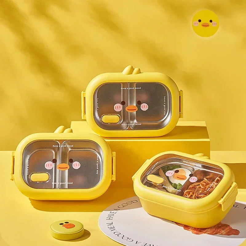 Stainless Steel Yellow Duck Reusable Lunch Box for Kids Outdoor Picnic