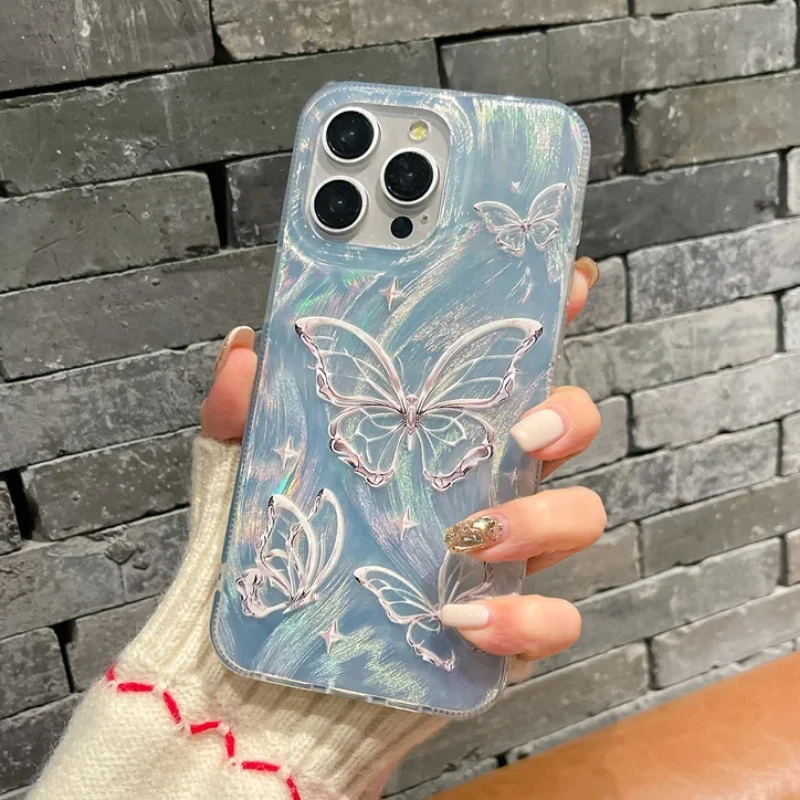 2024 New Creative Art Feather Butterfly Phone Case Per Iphone 11 14 13 12 Plus 15 Pro Max Soft Silicone Cover Antiurto Girl