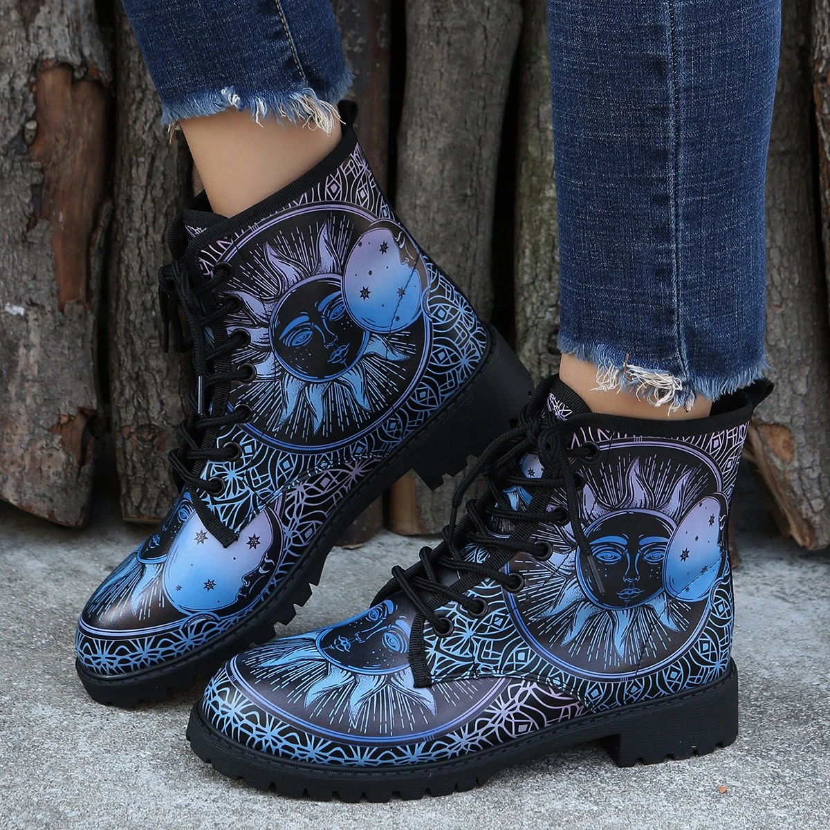 Autumn/winter 2022 new European and American high top round toe tie women's Doc  Martens large size printed mechanical boots| | - AliExpress