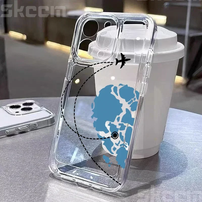 Travel-Inspired Airplane Route Design Clear Phone Case - Shockproof Cover