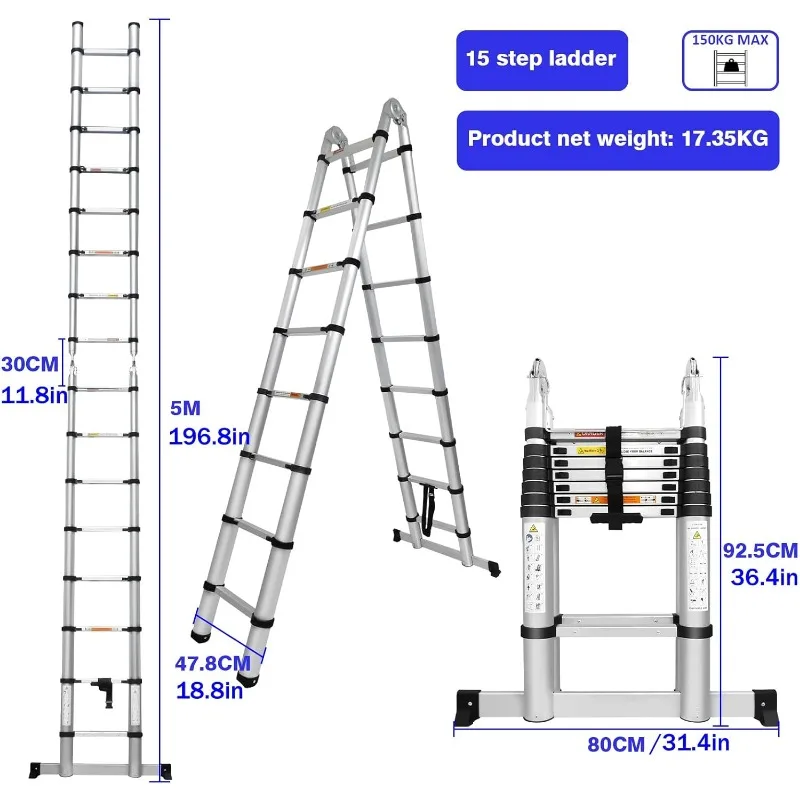 5.5ft Telescoping Ladder A-Frame Extension Lightweight 4+5 Step Folding Ladder Portable 330lbs Capacity Step telescoping ladder