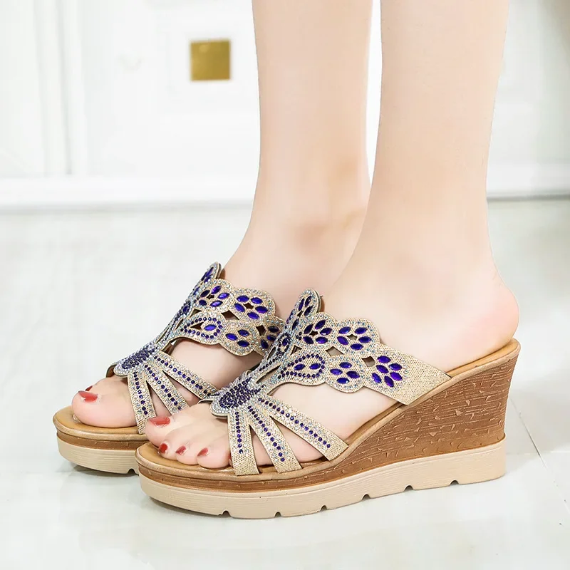 Women Round Toe Wedges Heel Shoes Ladies Casual Open Toe Comfort