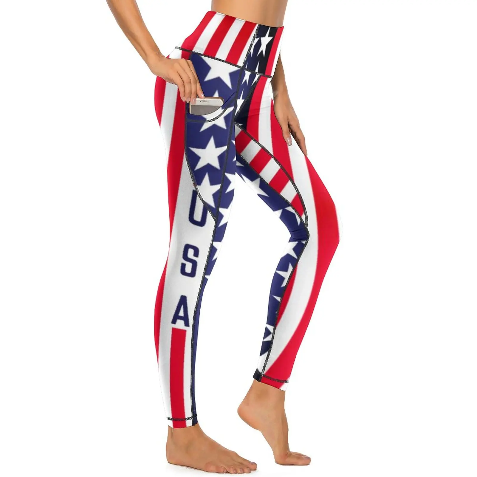 

USA American Flag Leggings Sexy Modern Stars Stripes High Waist Yoga Pants Funny Stretchy Leggins Graphic Fitness Sport Legging