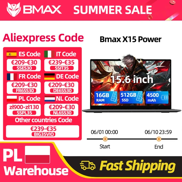 Ordinateur portable BMAX X15 Power 15,6 pouces, 16 Go de RAM, 512 Go SSD, processeur Intel Core i3-8109U, Windows 11, écran IPS 1920*1080, HDMI, Wifi, USB. 1