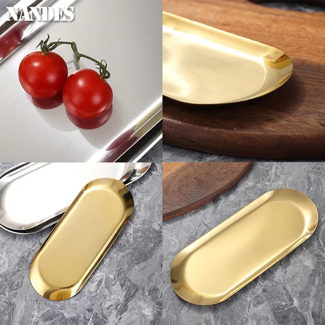 Piatto da pranzo in acciaio inossidabile dorato Piatto da dessert Vassoio per torta di frutta e noci Piatto da cucina per snack Piatto da cucina per bistecche occidentali 4