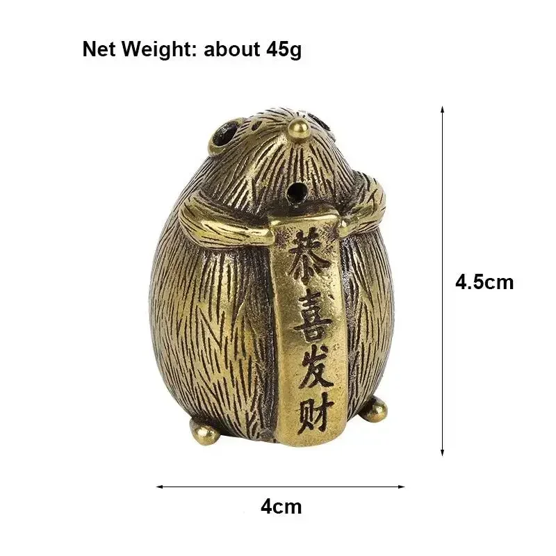 Small Creative Crafts Hollow Brass Lucky Mouse Statue Home Decoration Desktop Ornament Cute Animal Rat Figurines Incense Holder