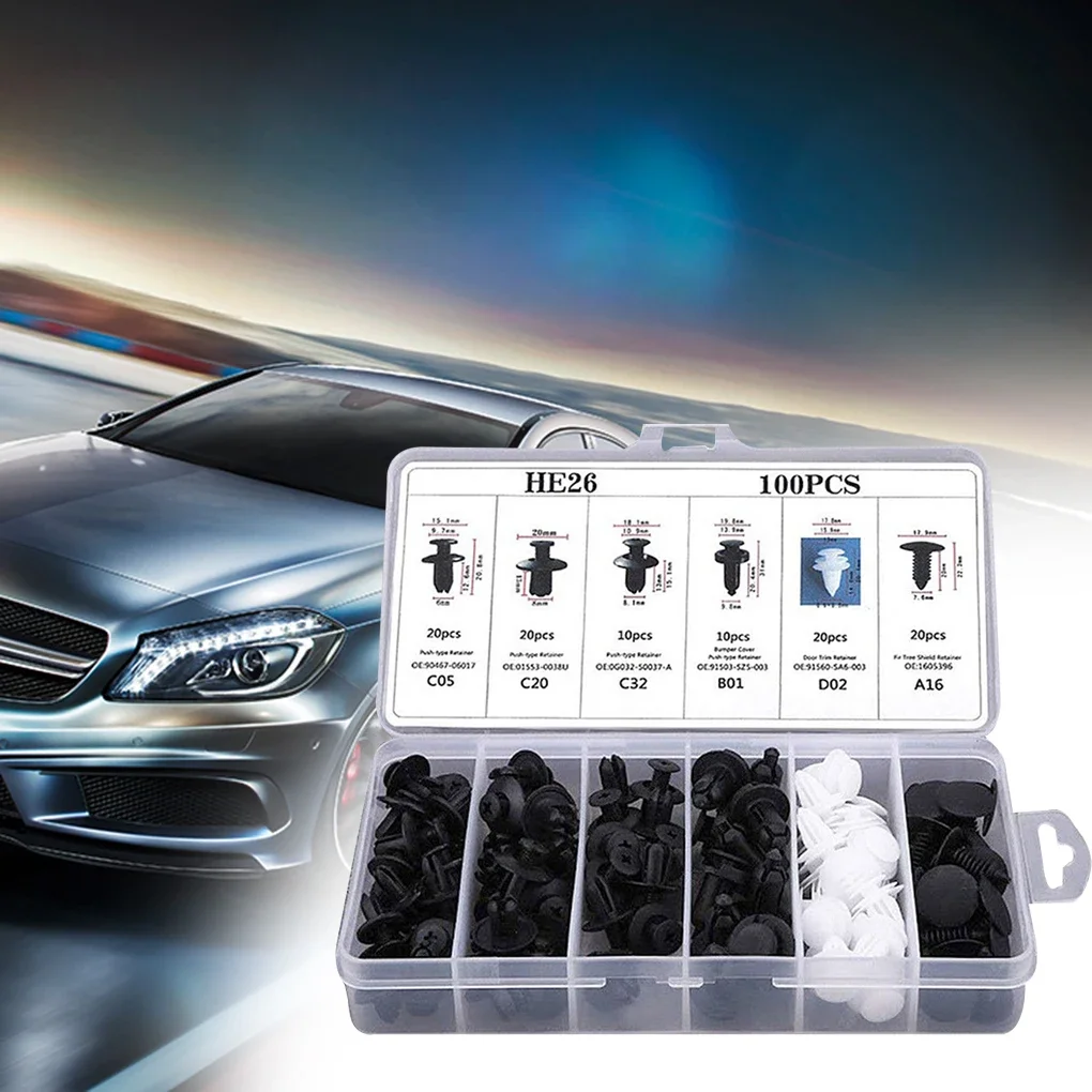 Universal Car Bumper Clips Plastic Rivet Fasteners Push Retainer Kit with Remover Tool for Auto Interior Fender Retainer Fixings