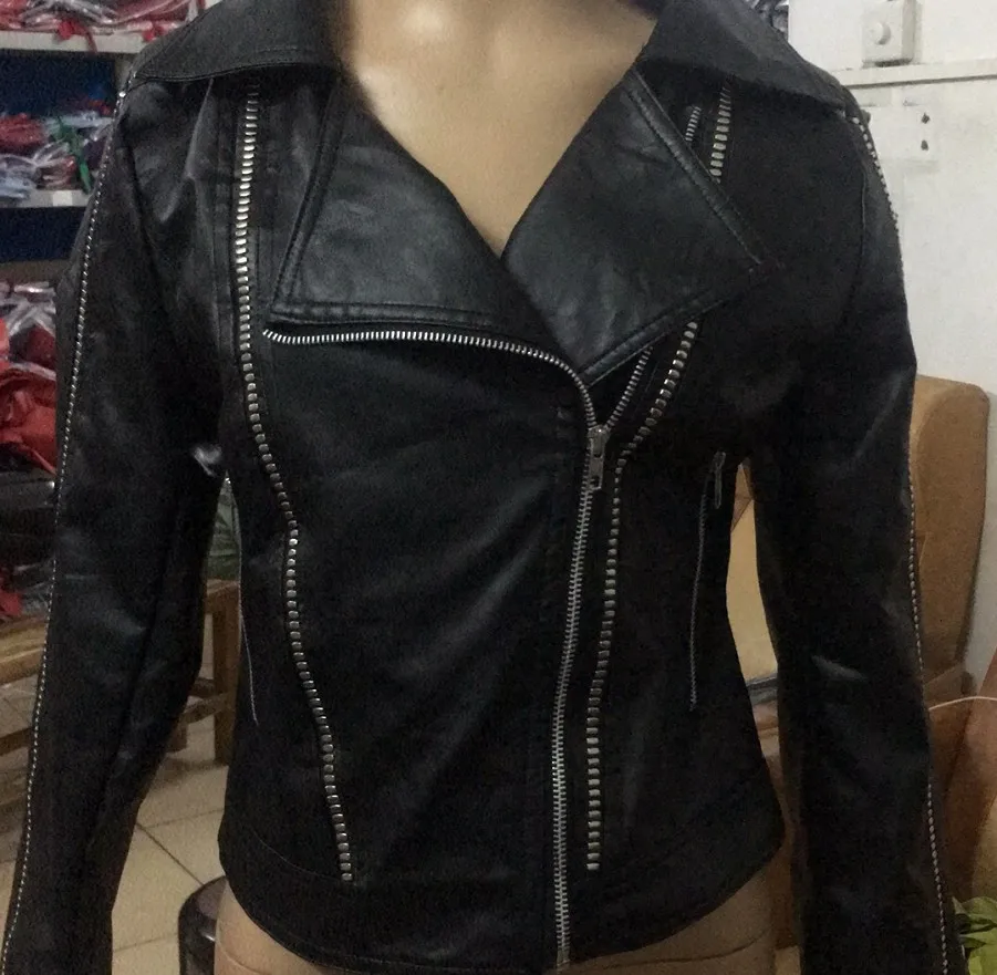

Leather Jackets for Women 2023 New Zipper Spliced Short PU Leather Polo Collar Outerwear Coat Long Sleeves Tops Clothing