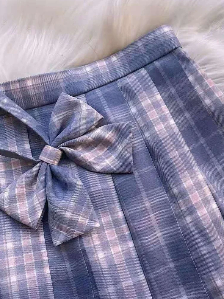 KOSAHIKI 여고생 유니폼 플리츠 스커트 17 색 일본 하이 웨스트 a 라인 Y2k 체크 무늬 스커트 + 보우 섹시한 JK 유니폼 여성용