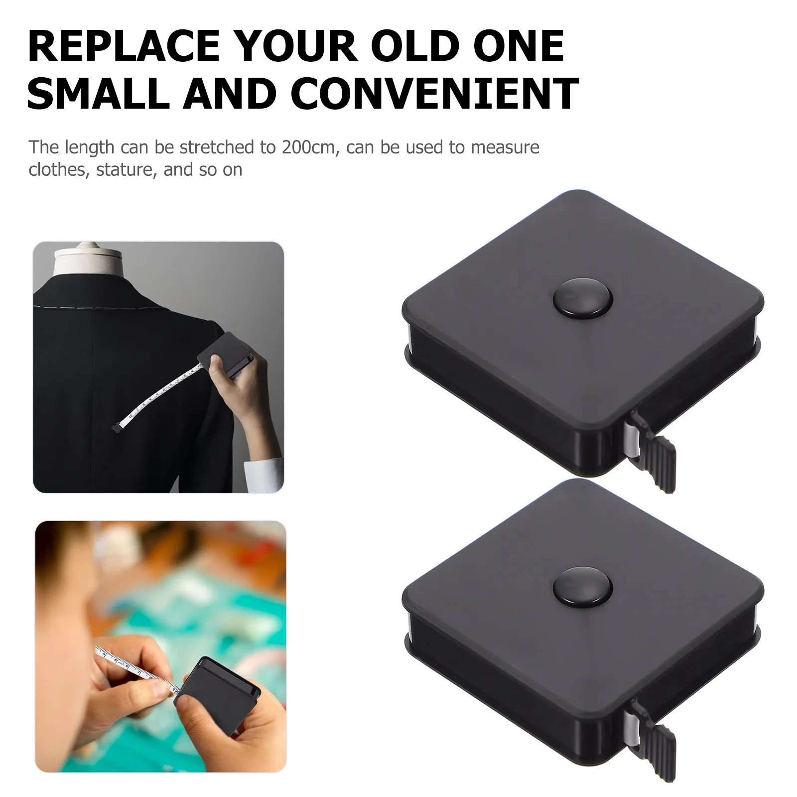 2pcs 사각형 미니 플라스틱 줄자 200Cm 휴대용 의류 측정 도구 유연한 내구성 가정용 줄자