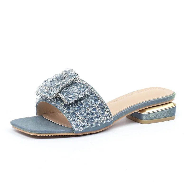 

Women's Slippers 2023 Summer New Fashion Bling Square Toe Open Toe Shoes for Women Rhinestones Female Shoes Zapatos De Mujer
