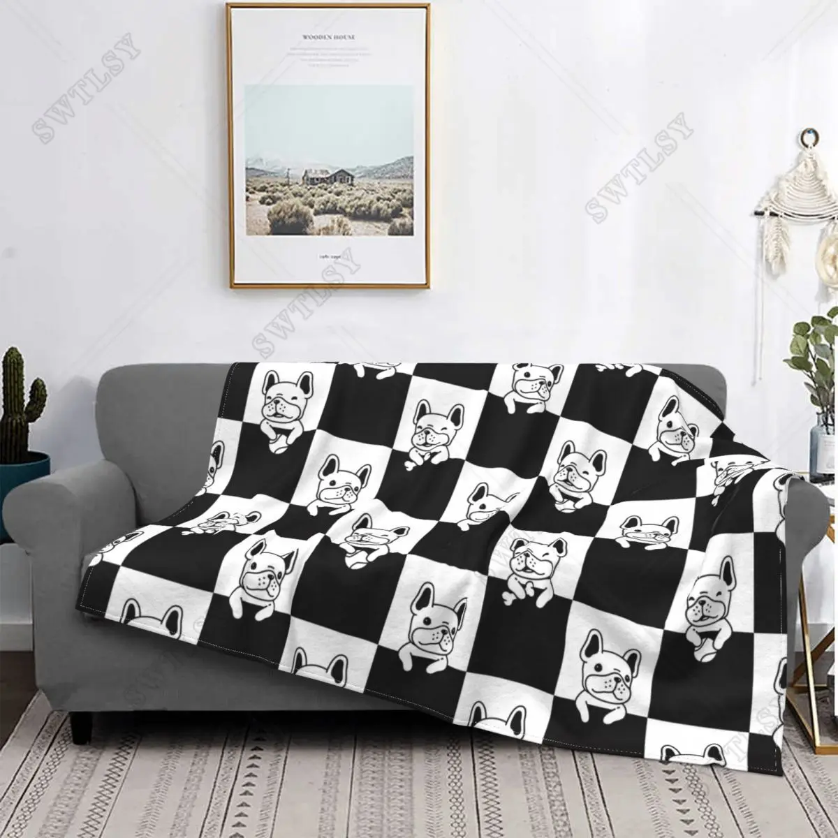 

French Bulldog Velvet Throw Blanket Gift for Animal Dog Lover Blanket for Bed Couch Warm Bedroom Quilt Queen King Double Size