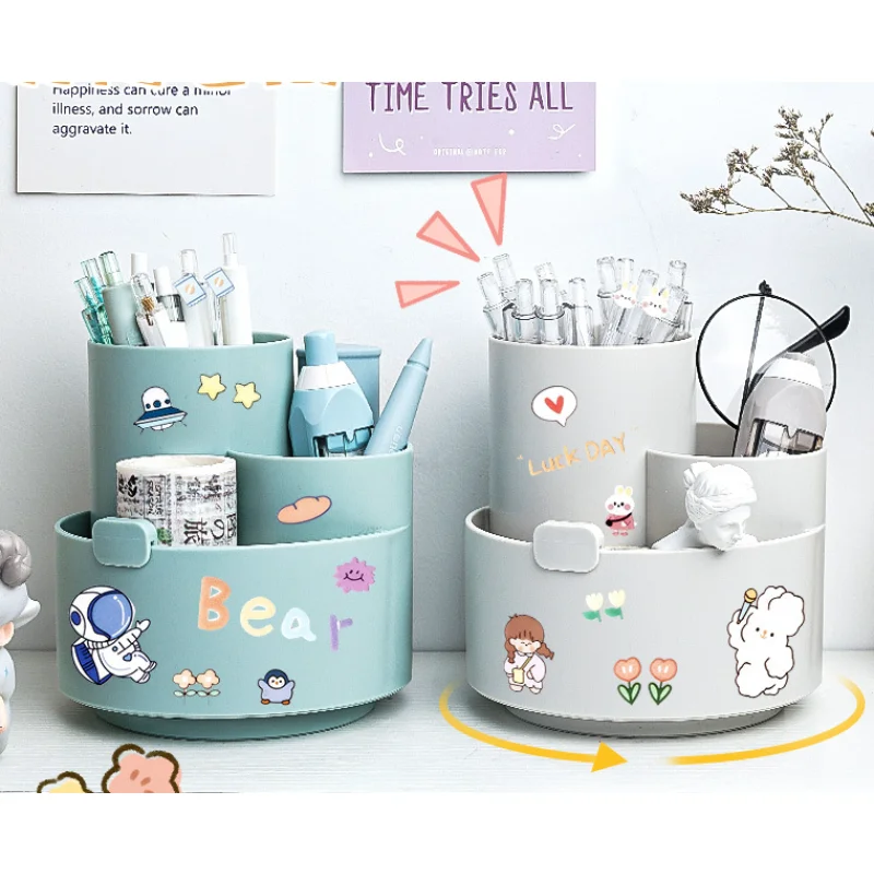 

New 360-Degree Rotation of the pen holder Storage Case,Creative Plastic Pen Holder,Large Capacity Desktop Makeup Storage Box