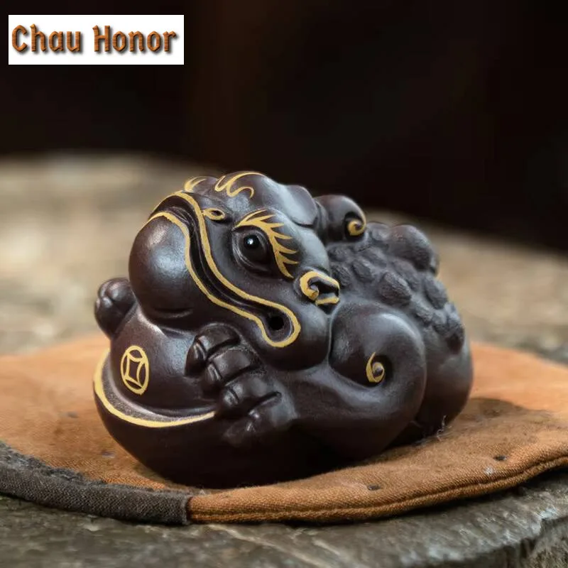 Yixing Purple Clay Sculpture Tea Pet Lucky Fortune Animal Model Statue Ornaments Tea Figurine Crafts Chinese Tea Set Decoration