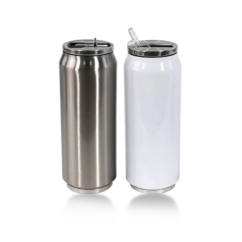 

17oz White Sublimation Tumbler Stainless Steel Can Bottle 500ml Coke Can Style Drinks Bottle With Straw For Father's Day Gift