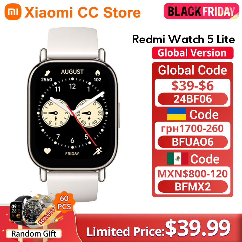 Global Version Xiaomi Redmi Watch 5 Lite 1.96'' AMOLED display 18-Day Battery life Built-in GNSS 5ATM BluetoothÂ® calling