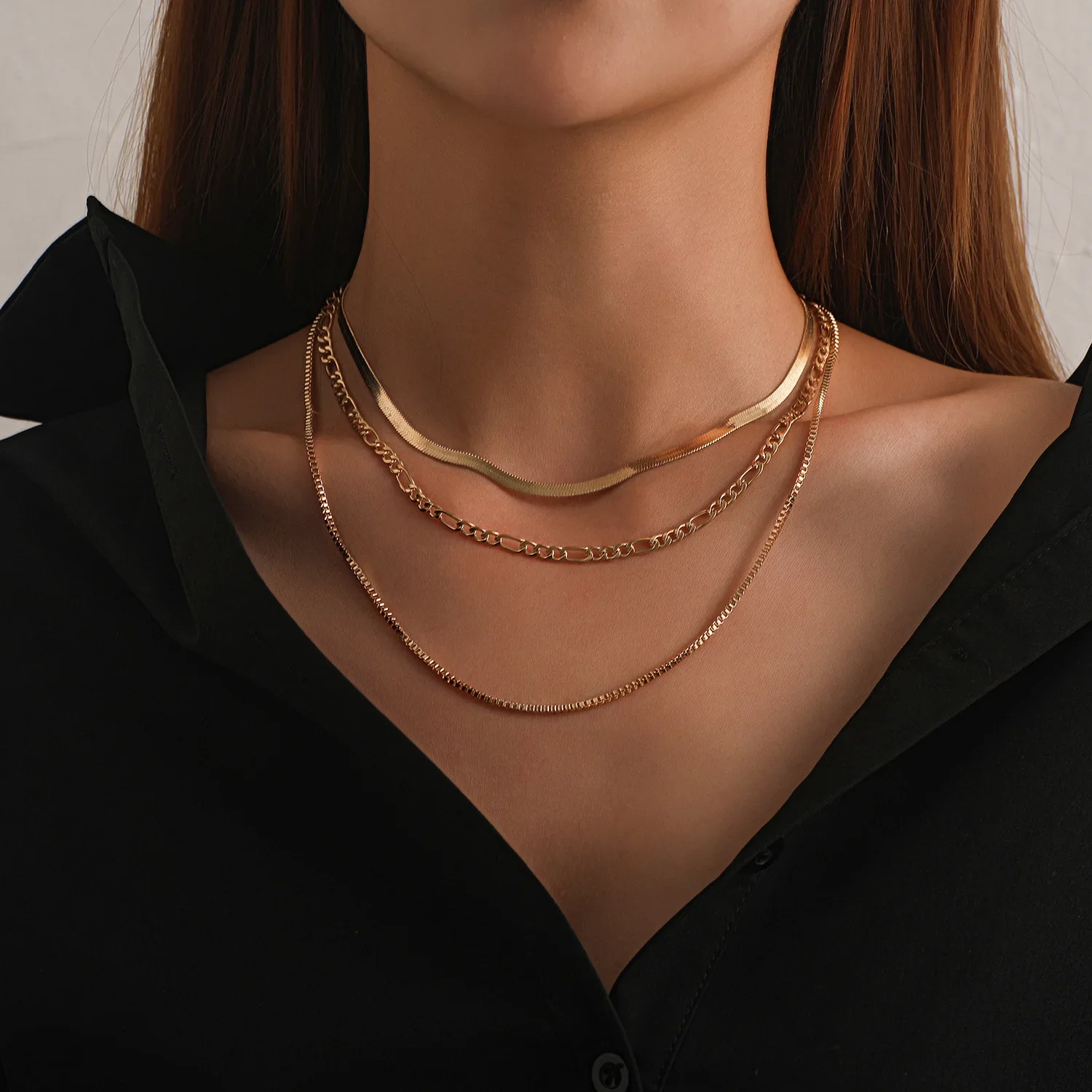 

Vintage Fashion Multilevel Geometric Crystal Twist Snake Chain Set Necklace For Women Female Gold Plated Silver Color Jewelry