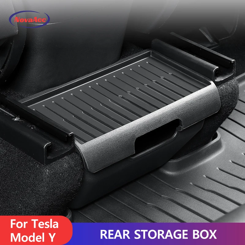 Rear Under Seat Organizer for Tesla Model Y-Backseat Storage Box with lid Center Console Storage Tray Trash Can Bin