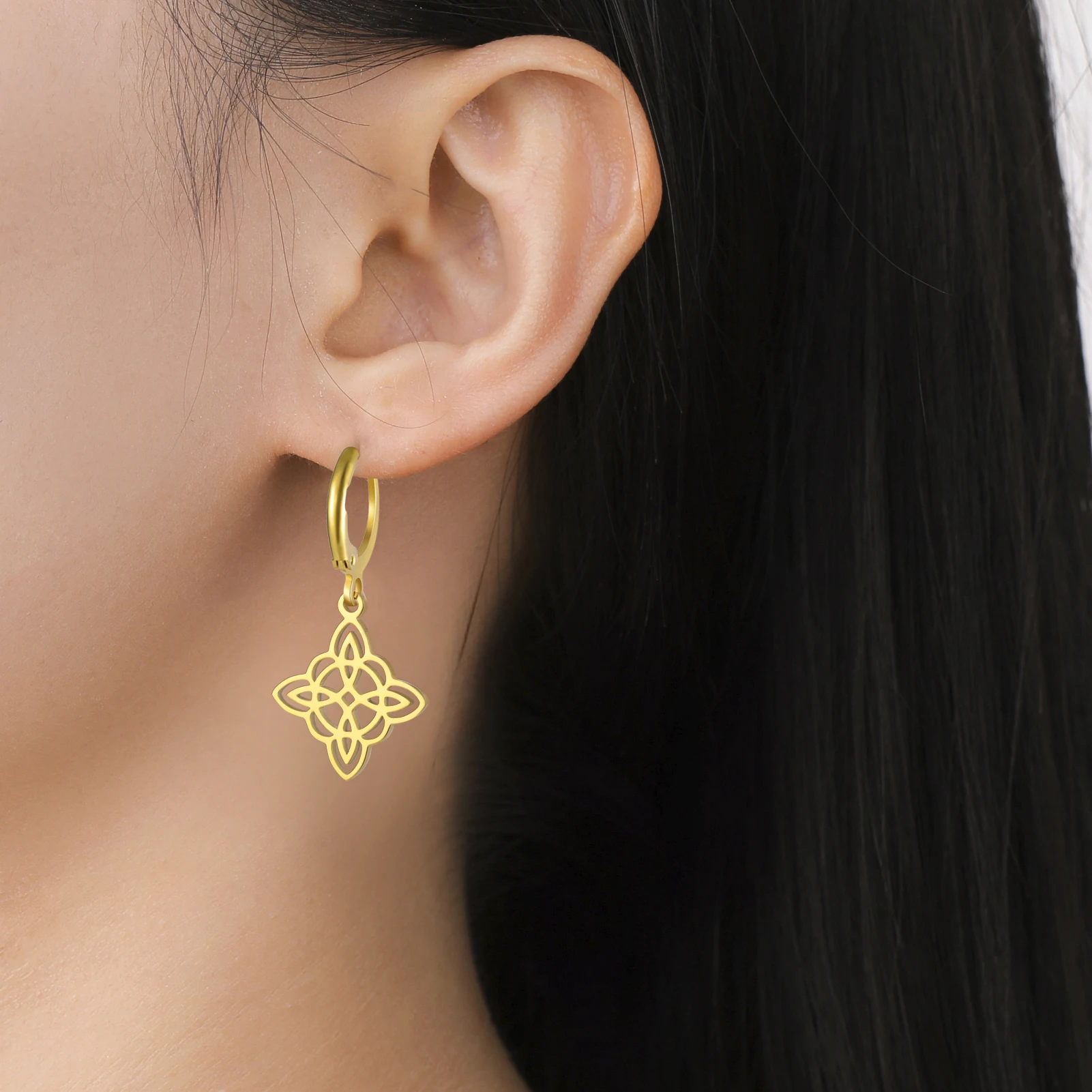 Irish Witch Knot Pendant Earrings Stainless Steel Women's Witchcraft Lucky Talisman Celtic Knot Jewelry Gift pendant earrings