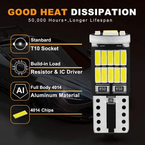 NLpearl 차량 인테리어 돔 독서 번호판 조명 신호 램프, LED 전구, 캔버스 4014 SMD 6000K 168 194, 2 10x W5W T10 3