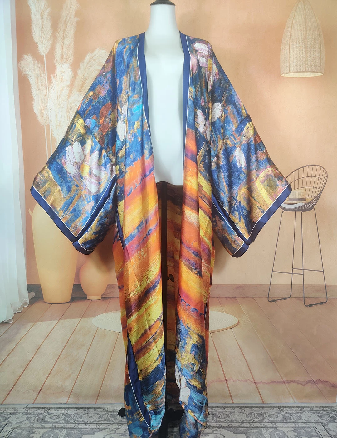 African New Fashion Boho Summer Printed Silk kaftan Cardigans for Women