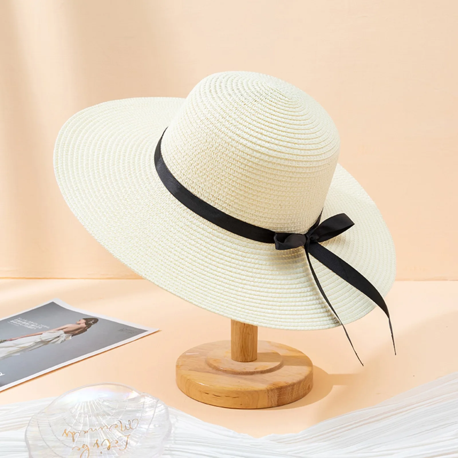 Foldable Wide Brim Floppy Straw Beach Sun Hat， Summer Sun
