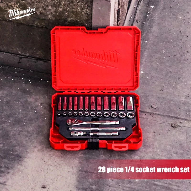 Milwaukee 28-teiliges Set mit metrischen 1/4-Zoll-Integrations-Ratschenhülsen, Elektrowerkzeug-Zubehör Reparaturwerkzeug 4932464943/48-22-9504