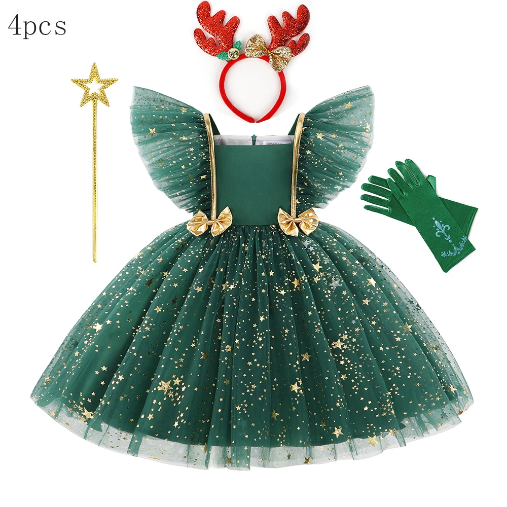 thumbnail image 1 of Vestido de baile de estrella de Navidad para niña, vestido de princesa para fiesta de carnaval, manga voladora de lujo, 2024 Original, 1 of 5