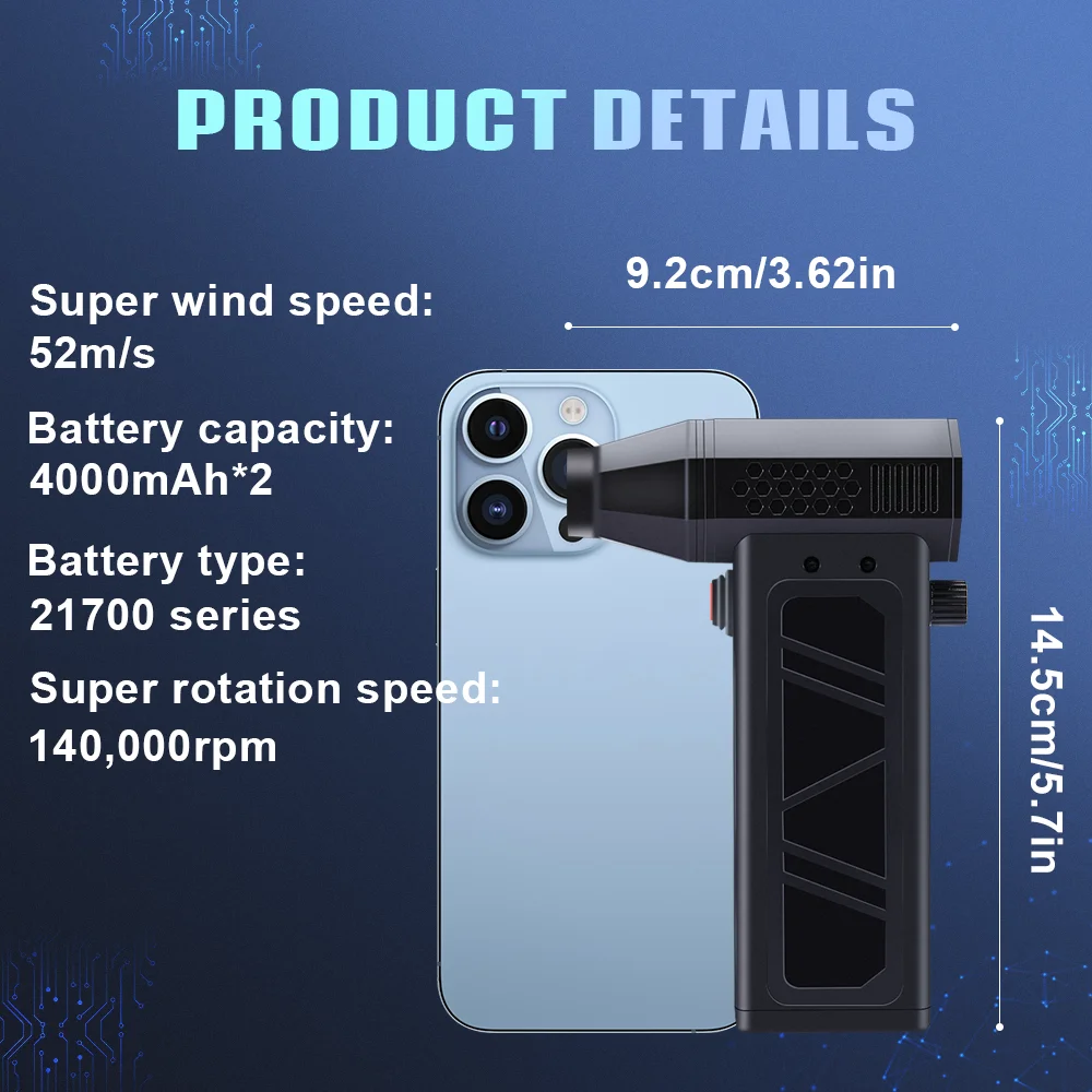 Air Blower 140000RPM Turbo Jet Fan Power Display Powerful Computer Dust Blowing Cleaning Tools Type-C Recharging Portable Blower 6
