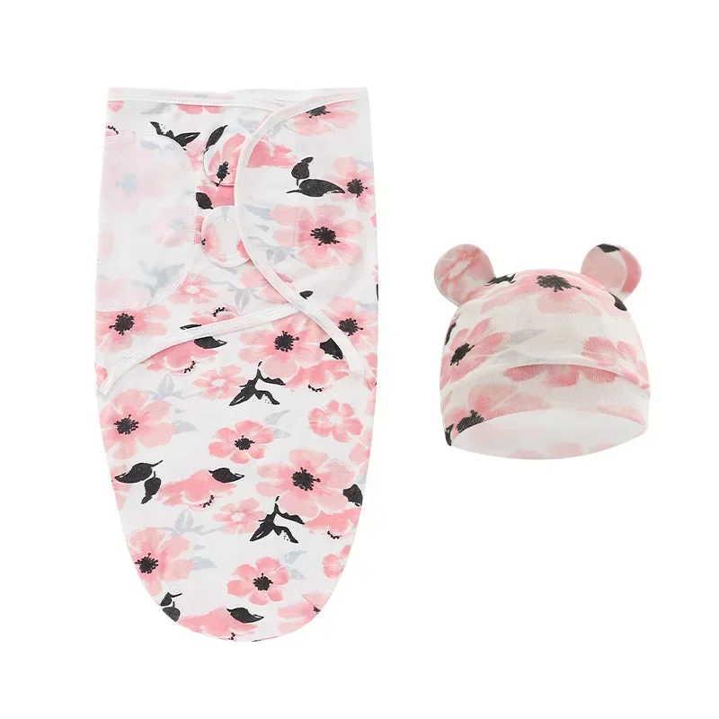 100% Organic Cotton Baby Swaddle Blanket Wrap Hat Set for Infant  Adjustable Newborn Swaddle Baby Swaddle for 0-3 Month 5