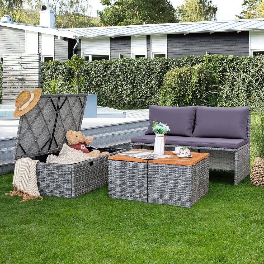 Patio Day Bed with 2 Side Tables Outdoor Daybed Set MultifunctionalRattan Lounge Bed for Backyard Porch Poolside Lawn Bea 4
