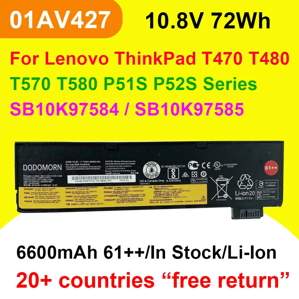01AV427 Laptop Battery For Lenovo ThinkPad T470 T480 T570 T580