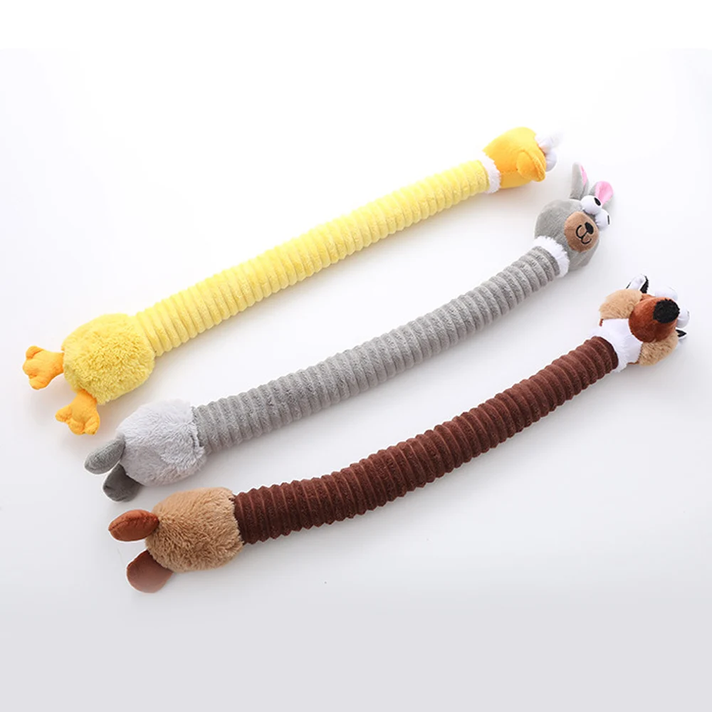 Cartoon Long Neck Small Dog Toy Puppy Duck Rabbit Fox Soft Plush Chew Pet Squeaky Toy 6