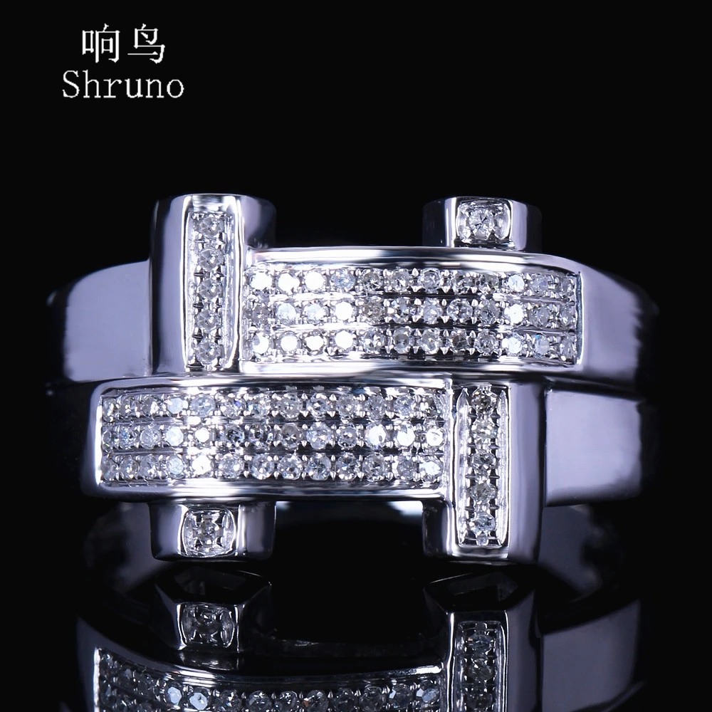 

Shruno искусственное серебро 925 пробы обручальное кольцо для мужчин кольцо с натуральными бриллиантами Мужская модная бижутерия на годовщину