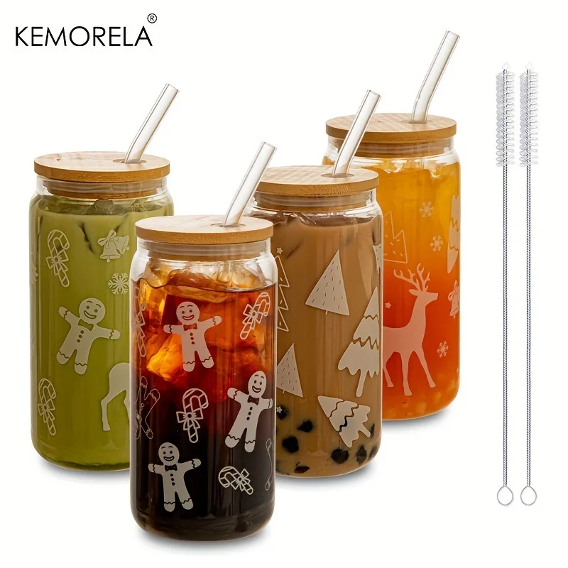 Dandat 6 Pcs Christmas Glass Cups Bulk 16 OZ Elk Ice Coffee Cup with Bamboo  Lids and Glass Straw Bee…See more Dandat 6 Pcs Christmas Glass Cups Bulk