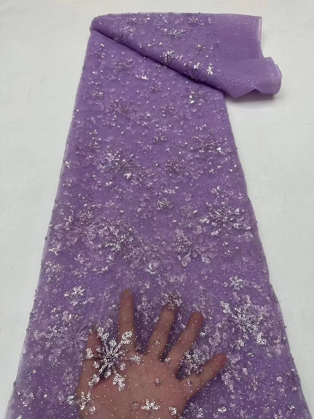 

2023 Purple Fashion French Embroidery Tulle Lace Fabric With Sequins African Nigerian Lace Fabric For Wedding Dress
