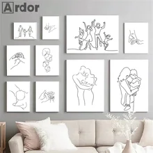 

Abstract Lovely Family Wall Art Canvas Painting Nordic Poster And Prints Modern Sketch Line Canvas Painting Living Room Decor