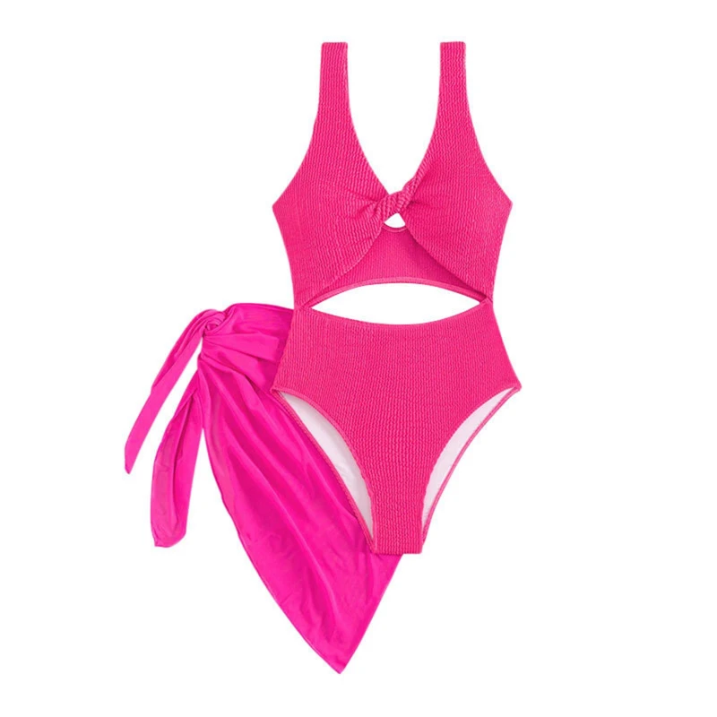 Women's High Waist Bikini Rose Solid Color Low Neck Bandage Swimsuits for Women Swim Suits with Shorts Swim Shorts Girls Long