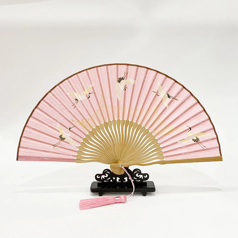 

Small Lady Silk Fan Creative Women Bamboo Gift Silk Fan Chinese Summer Small Portable Hanfu Crane Fans Abanicos Para Boda