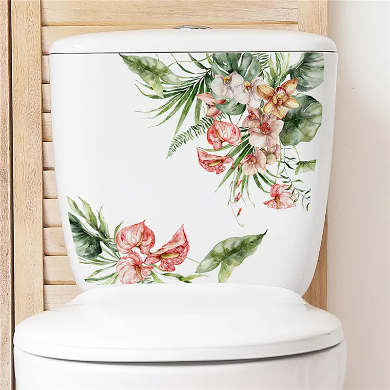 Green Plant Leaves Wall Sticker Self Adhesive Waterproof Toilet Mural Sticker Flower Sea Creature Bathroom Decal Home Decoration vinyl stickers toilet stickers toilet wall stickers toilet seat stickers kitten wall stickers turtle wall stickers